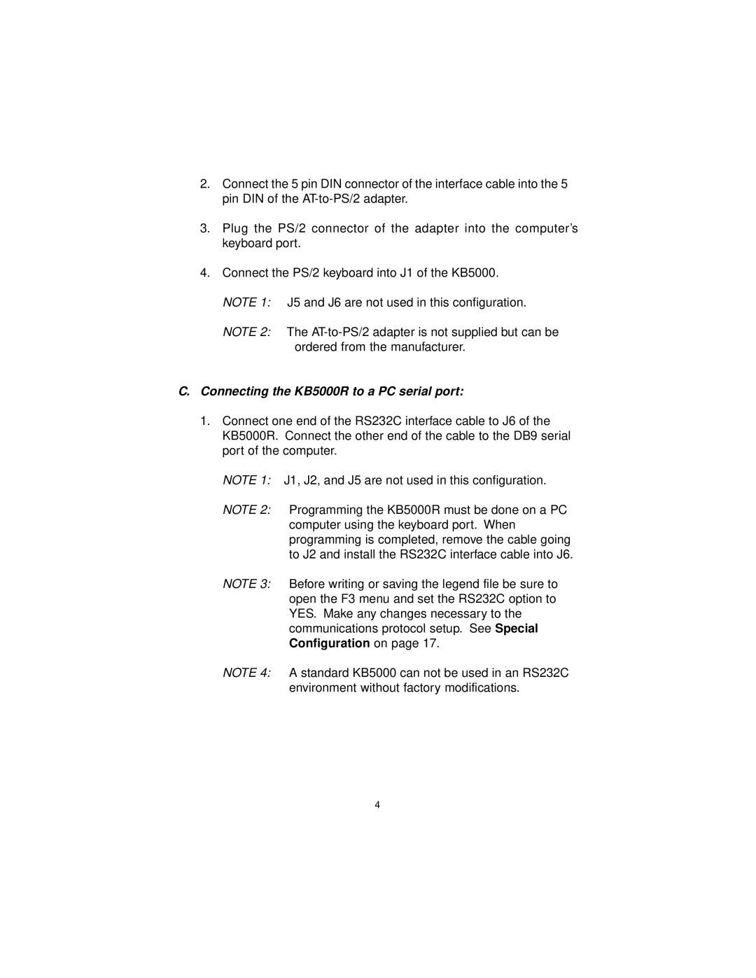 Logic Controls user manual Connecting the KB5000R to a PC serial port 