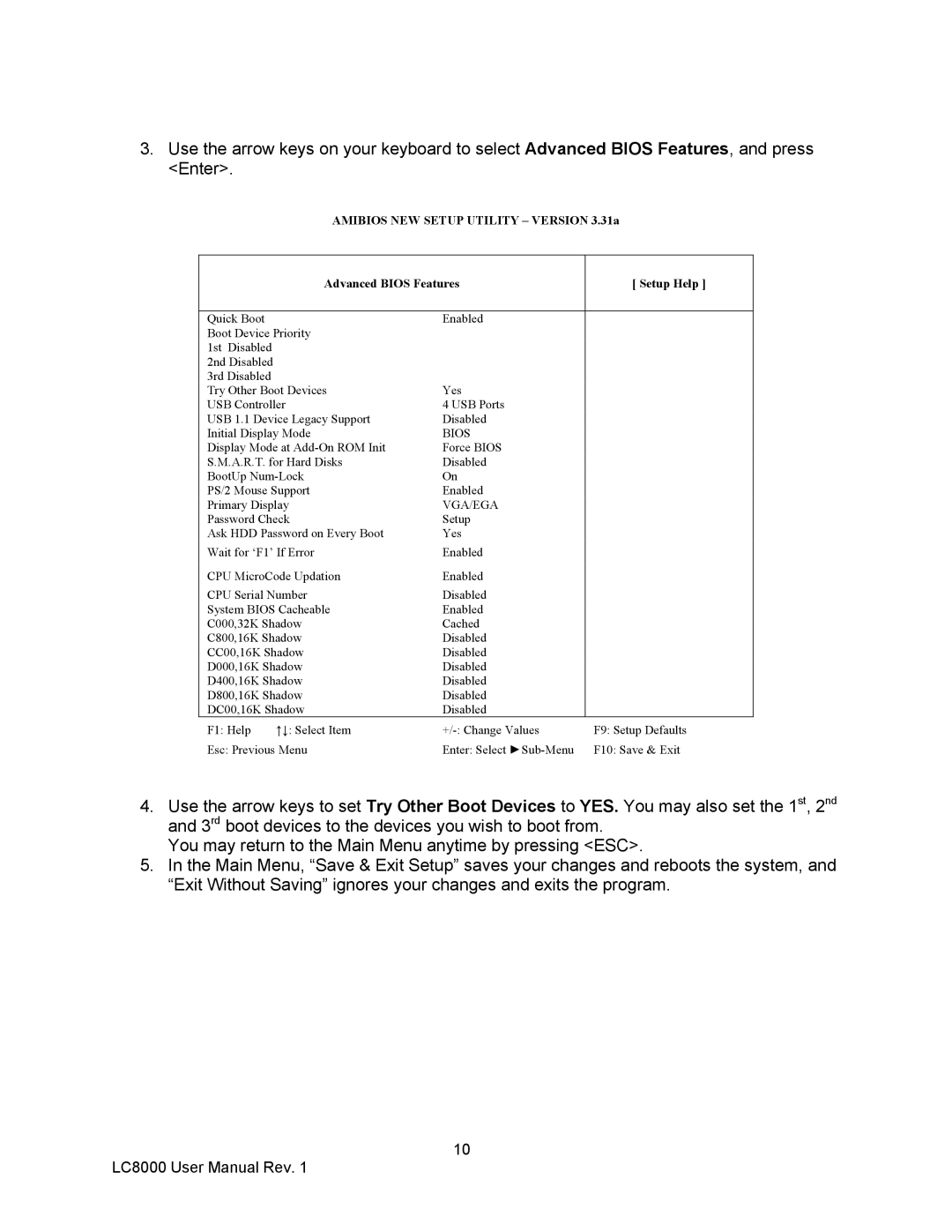 Logic Controls LC8000 user manual Bios 