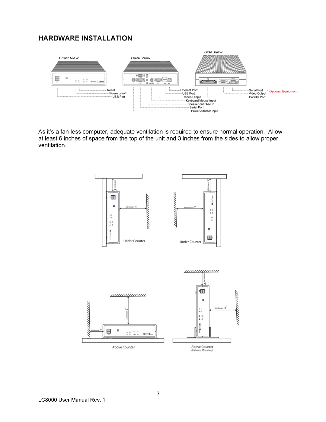 Logic Controls LC8000 user manual Hardware Installation 