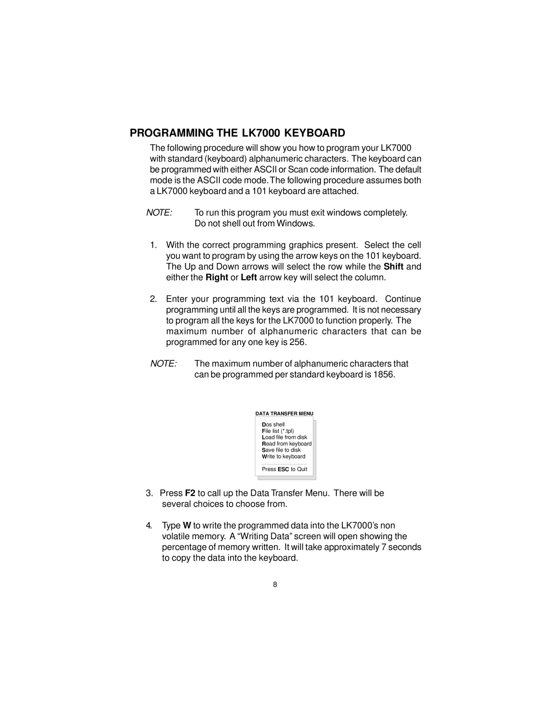 Logic Controls user manual Programming the LK7000 Keyboard 