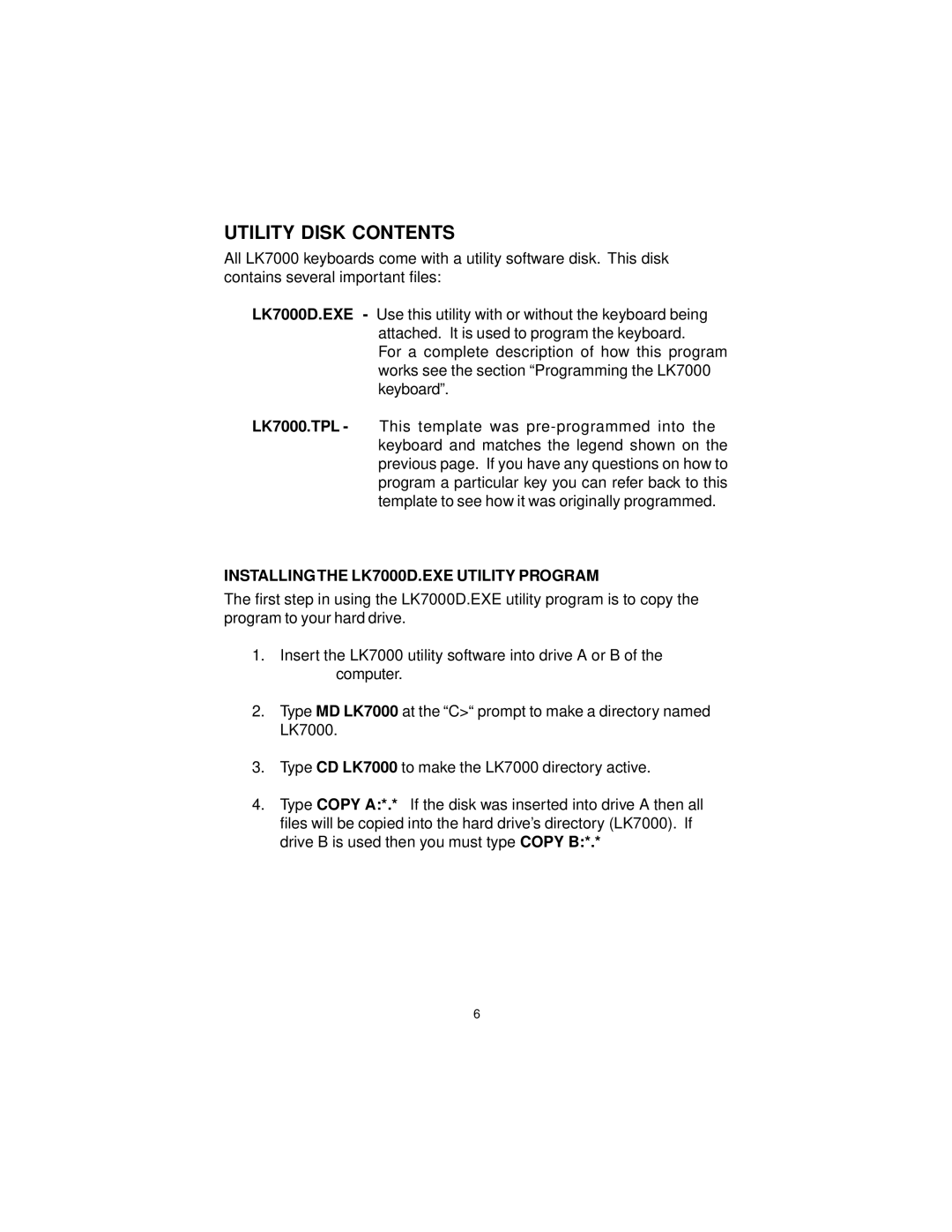 Logic Controls LK7000 user manual Utility Disk Contents 