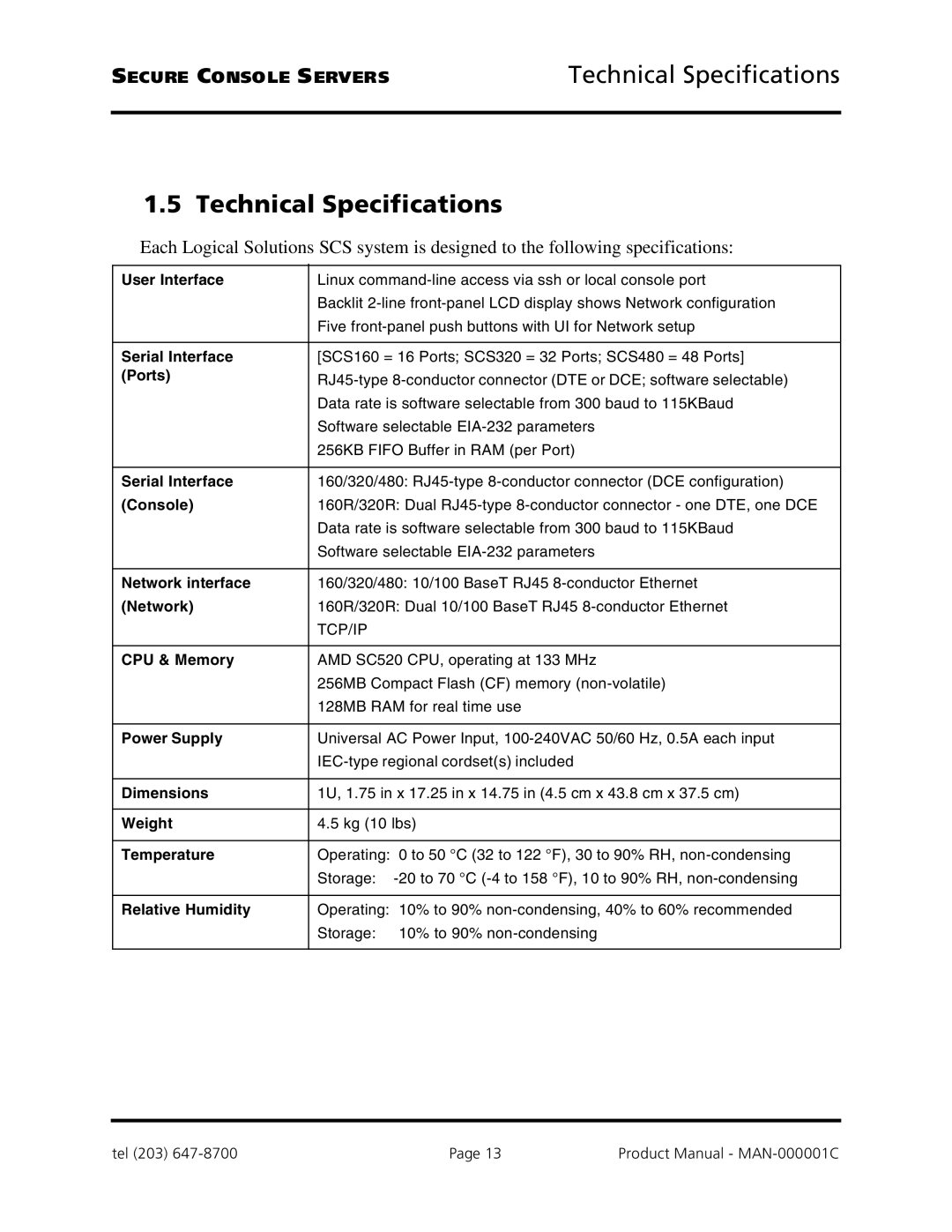 Logical Solutions SCS-R manual Technical Specifications, Tcp/Ip 