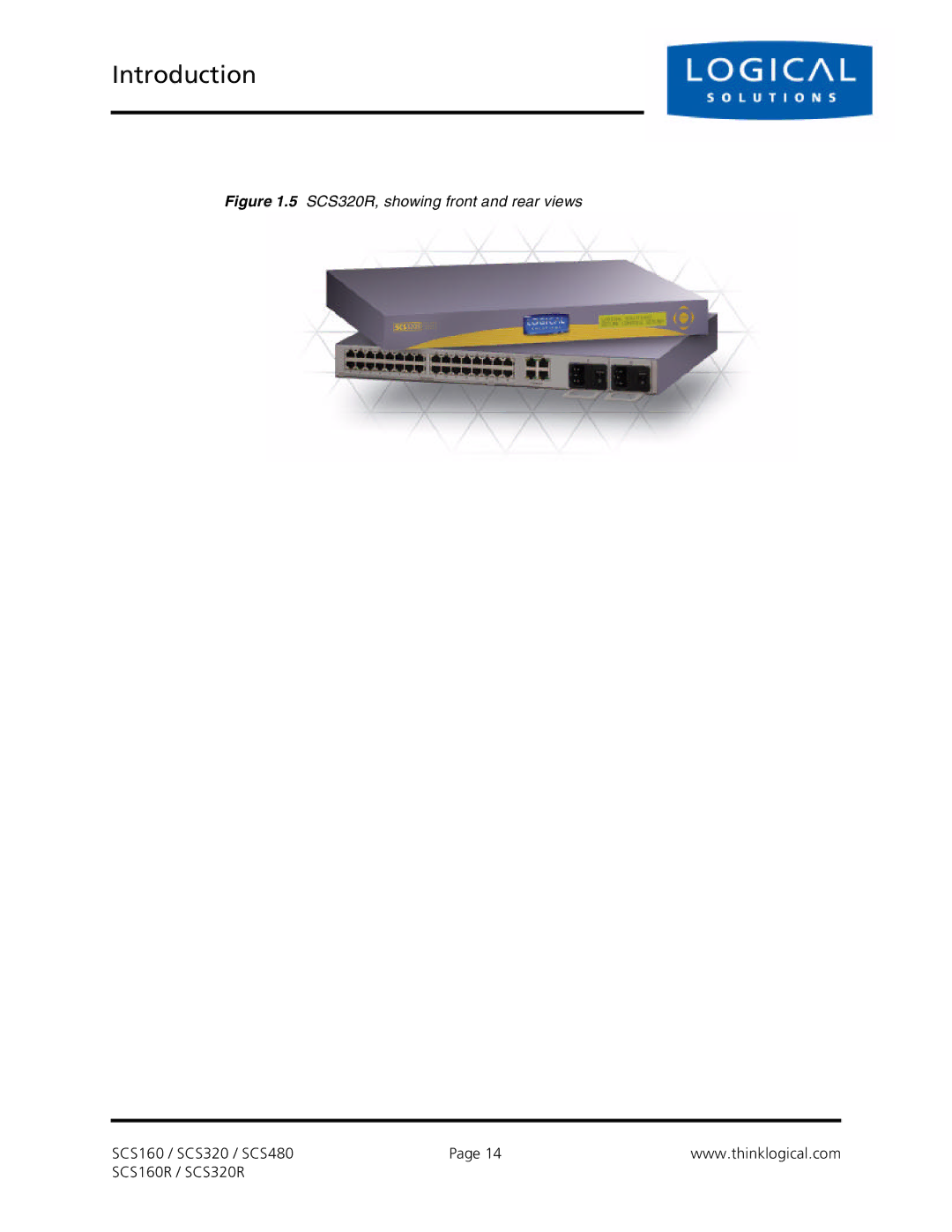 Logical Solutions SCS-R manual SCS320R, showing front and rear views 