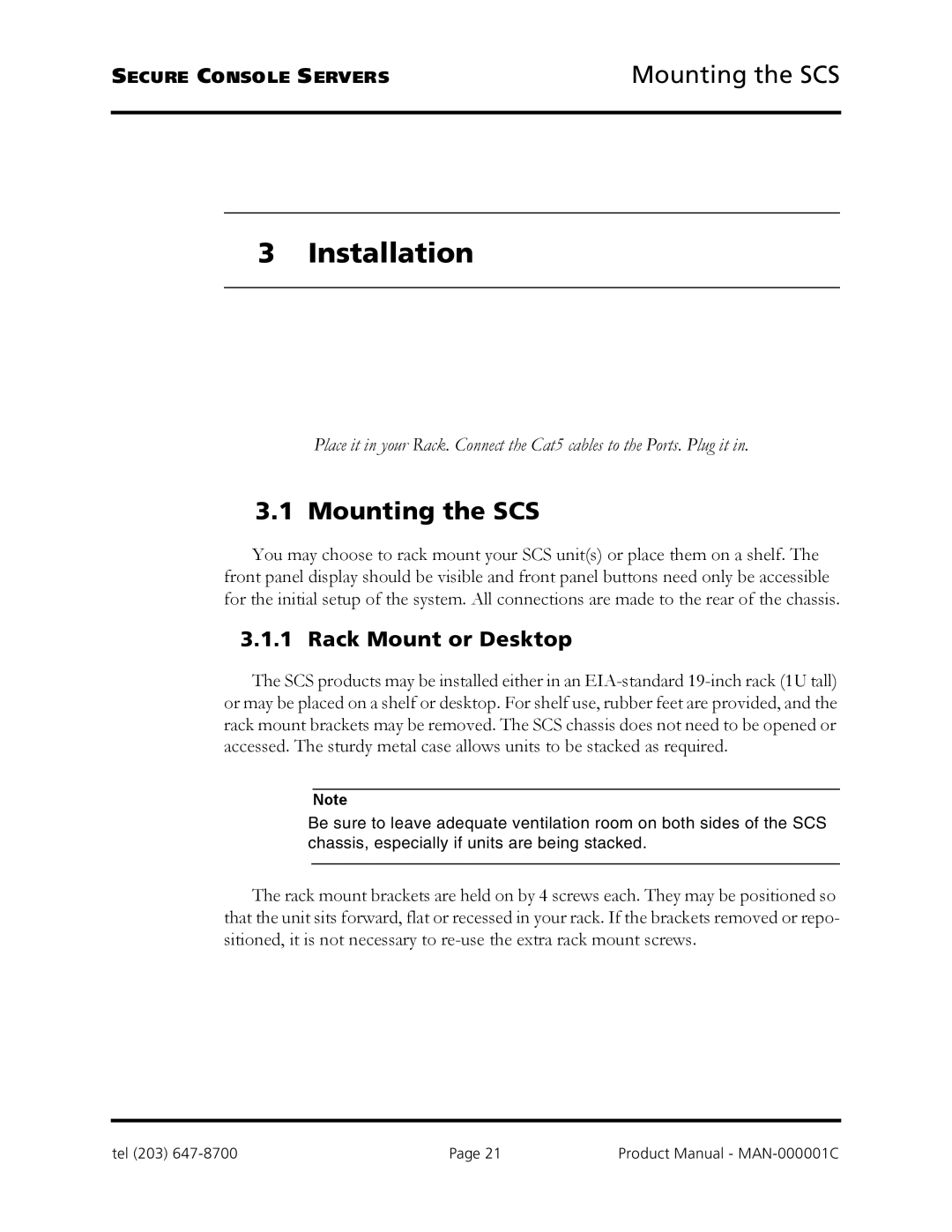 Logical Solutions SCS-R manual Installation, Mounting the SCS, Rack Mount or Desktop 