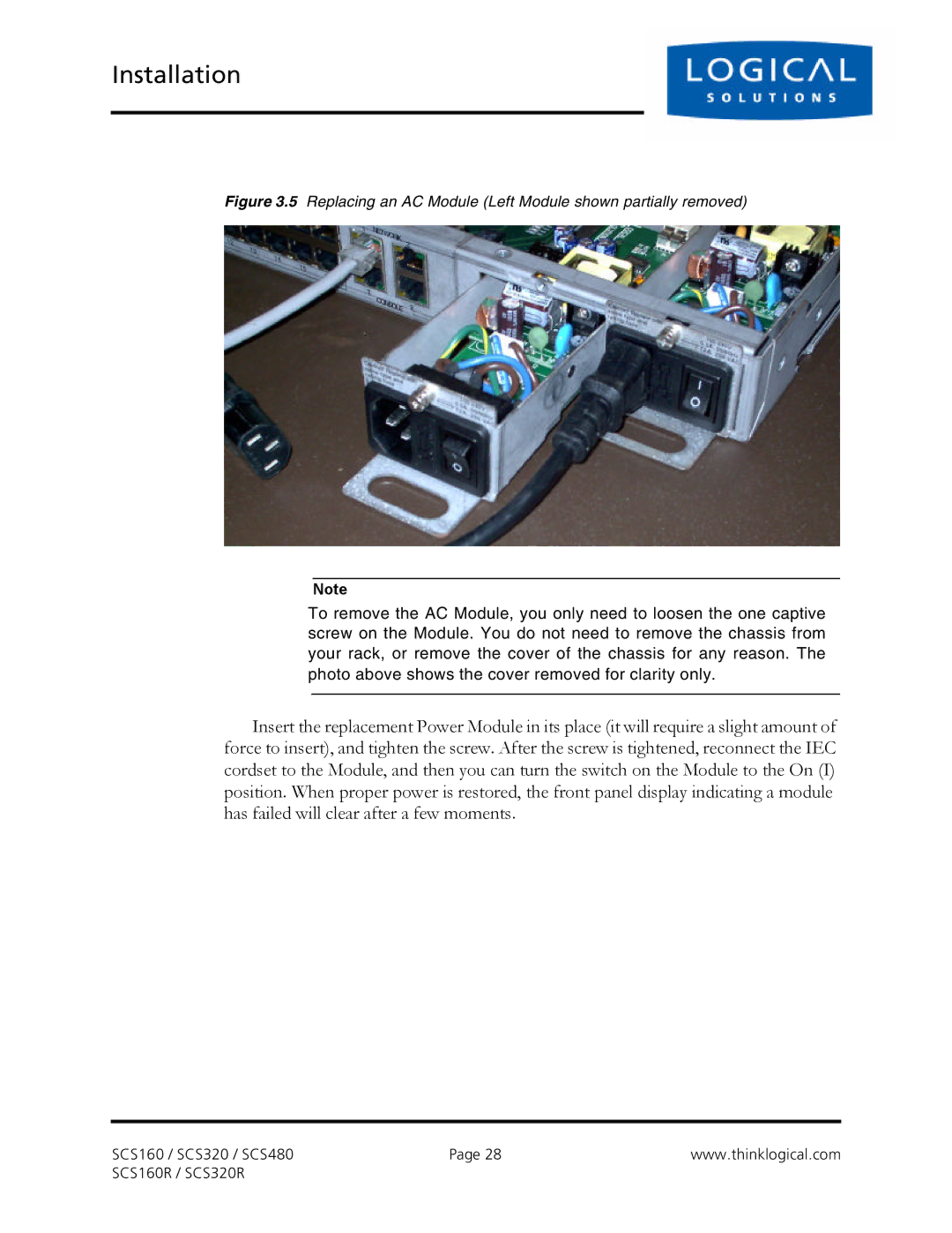 Logical Solutions SCS-R manual Replacing an AC Module Left Module shown partially removed 