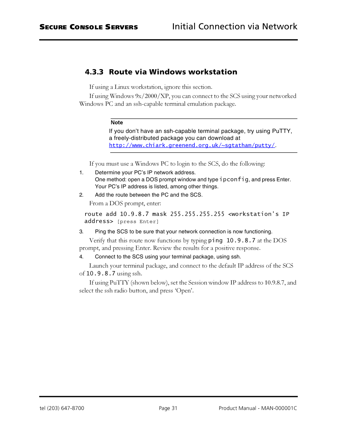 Logical Solutions SCS-R manual Route via Windows workstation, From a DOS prompt, enter 