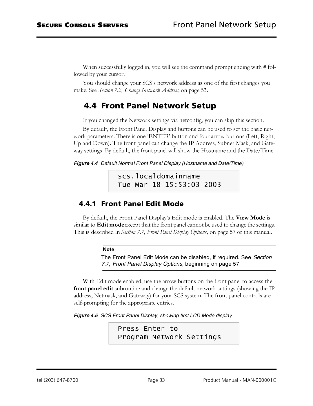 Logical Solutions SCS-R manual Front Panel Network Setup, Front Panel Edit Mode 