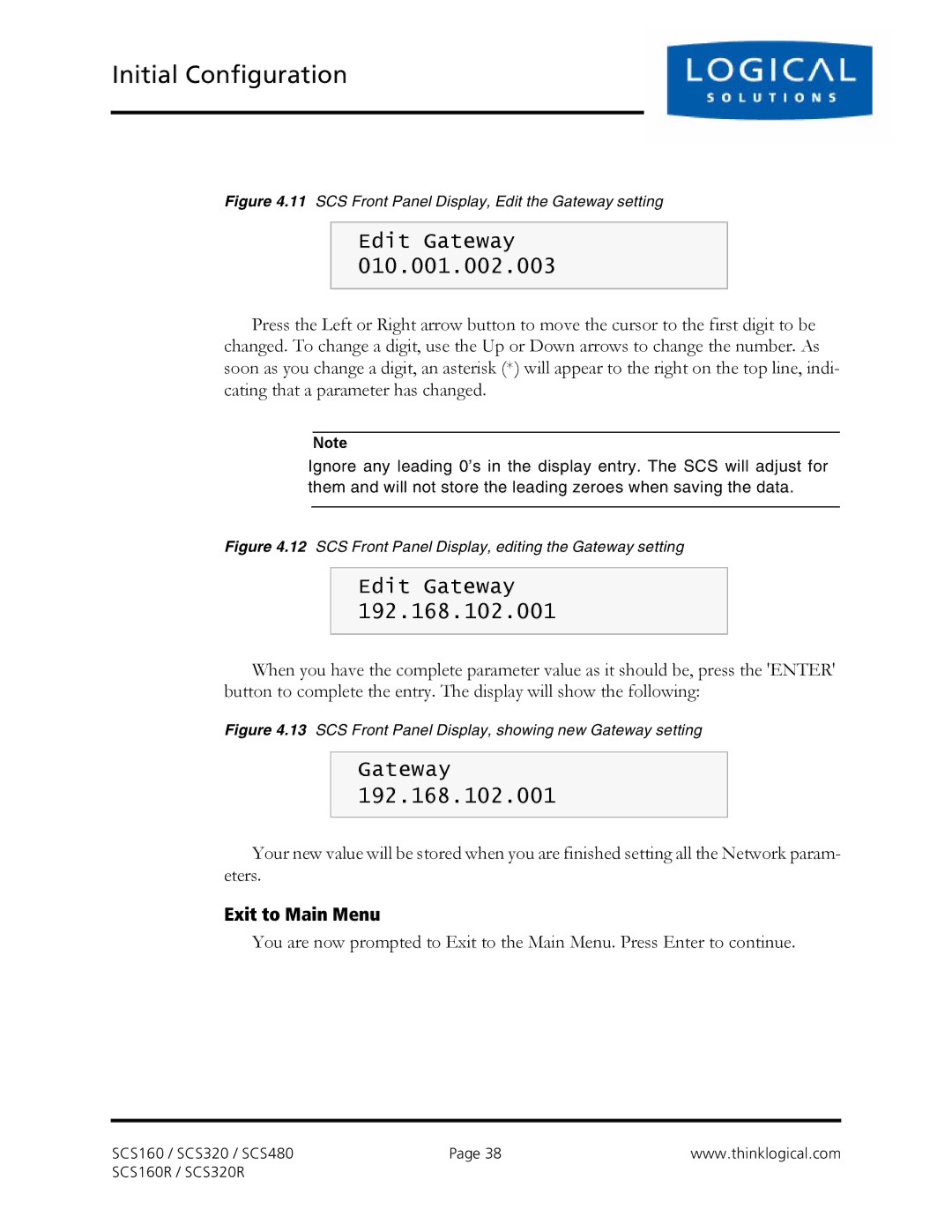 Logical Solutions SCS-R manual Edit Gateway, Exit to Main Menu 