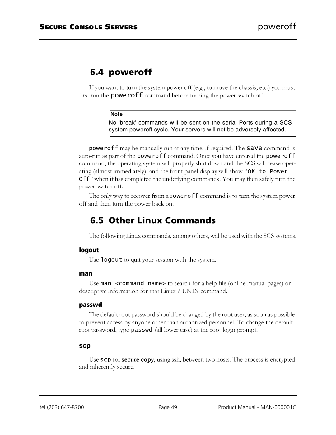 Logical Solutions SCS-R manual Poweroff, Other Linux Commands 