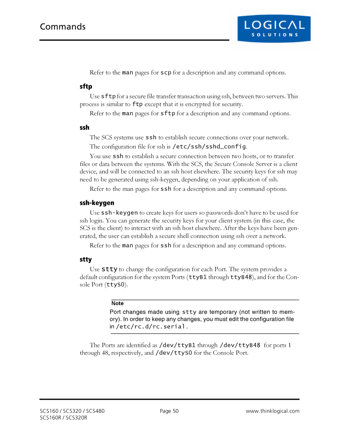 Logical Solutions SCS-R manual Sftp, Ssh-keygen, Stty 