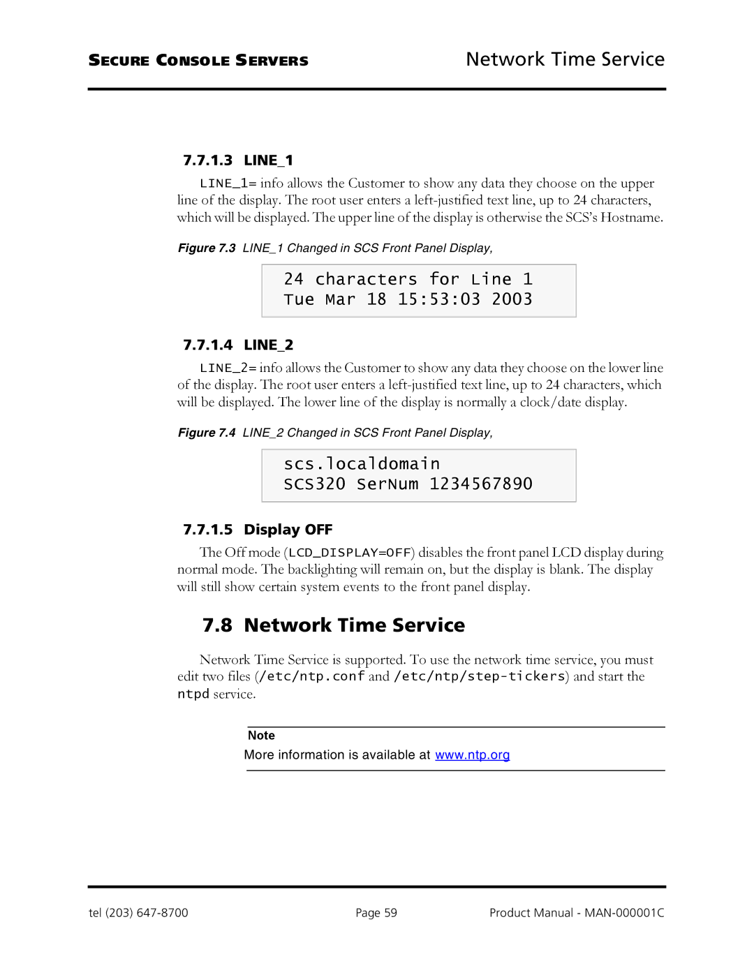 Logical Solutions SCS-R manual Network Time Service, LINE1, LINE2, Display OFF 