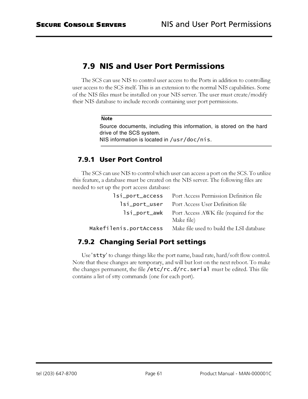 Logical Solutions SCS-R manual NIS and User Port Permissions, User Port Control, Changing Serial Port settings 