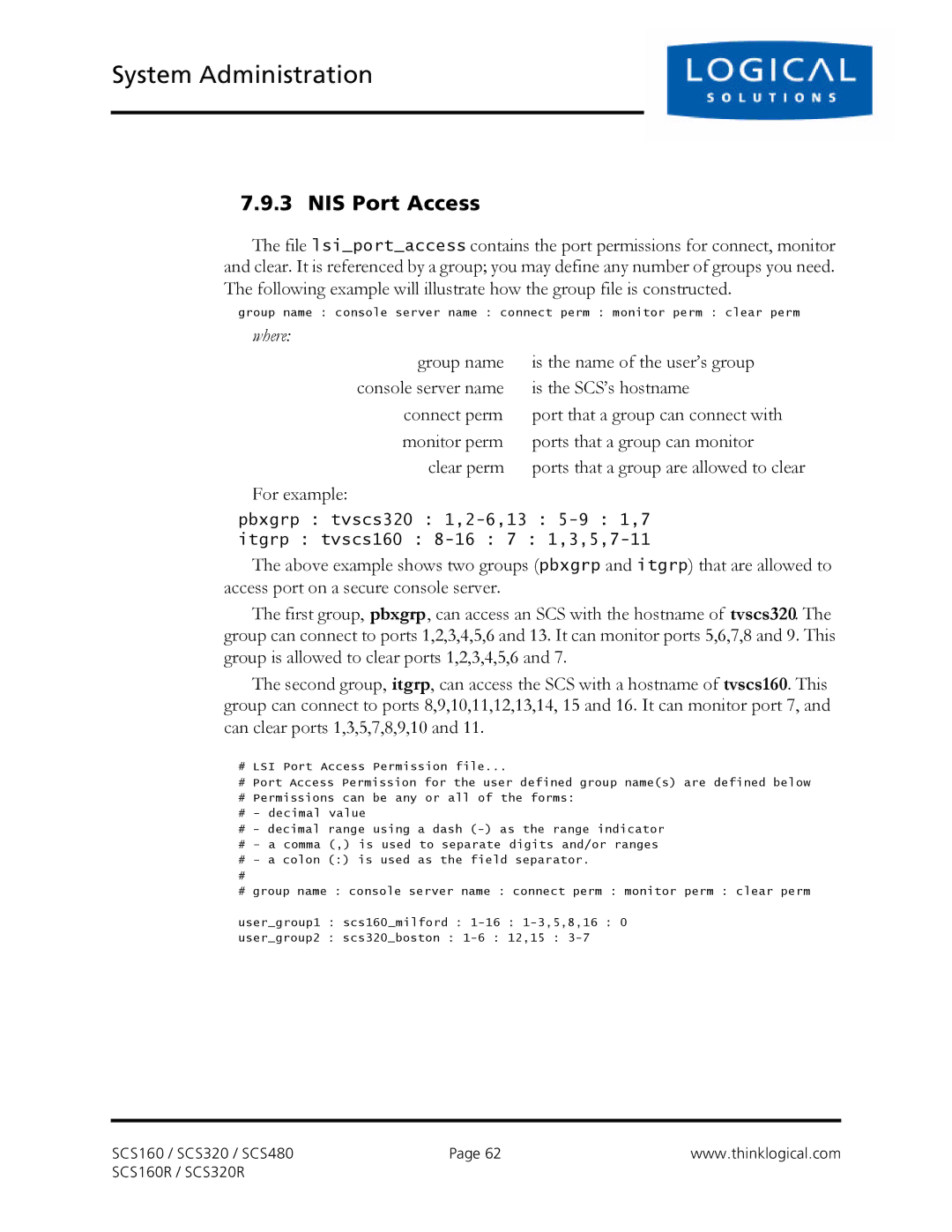 Logical Solutions SCS-R manual NIS Port Access, Where 