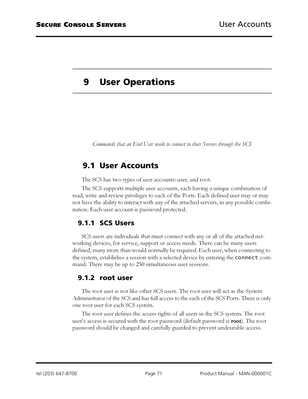 Logical Solutions SCS-R manual User Operations, User Accounts, SCS Users, Root user 