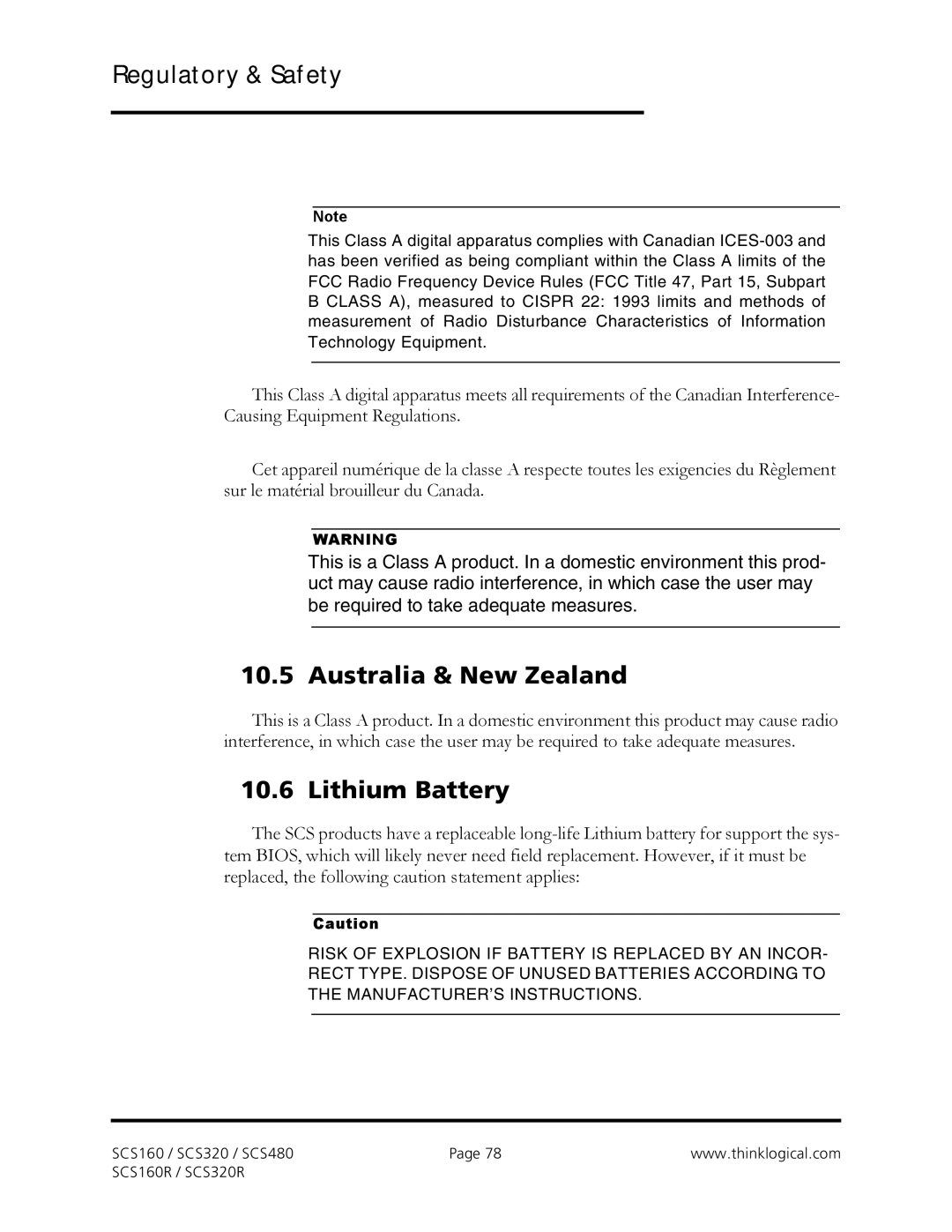 Logical Solutions SCS-R manual Australia & New Zealand, Lithium Battery 