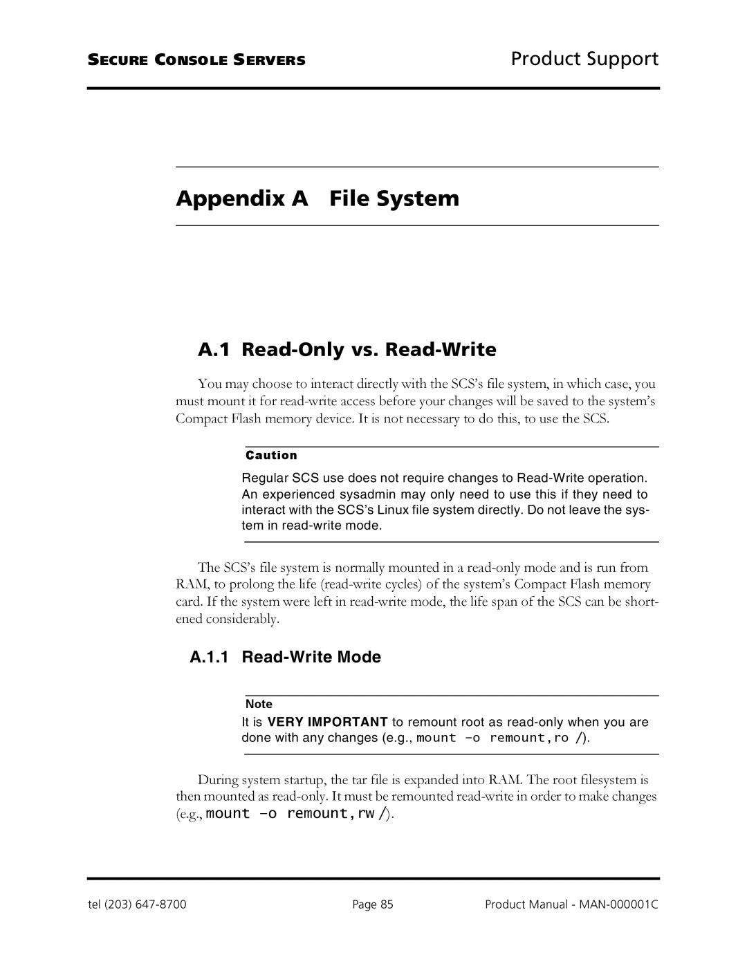 Logical Solutions SCS-R manual Appendix a File System, Read-Only vs. Read-Write 