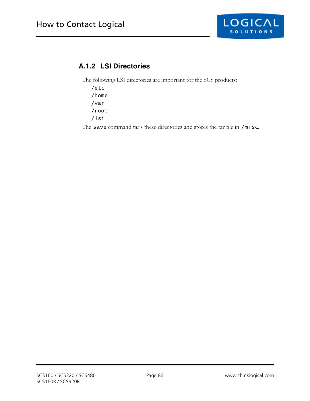 Logical Solutions SCS-R manual LSI Directories 