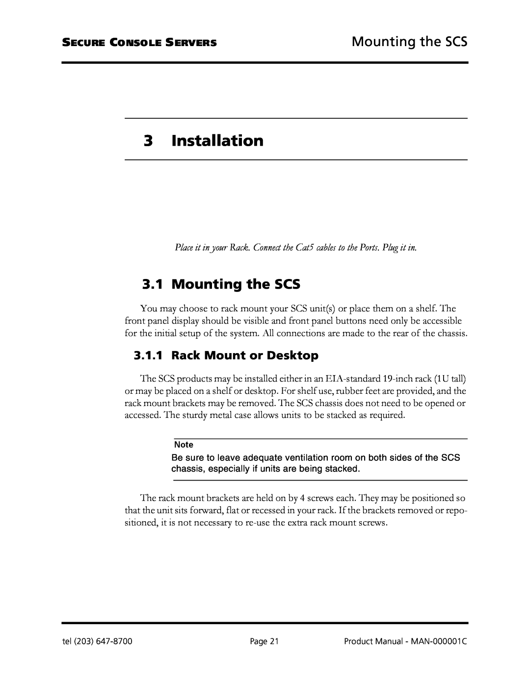 Logical Solutions SCS-R manual Installation, Mounting the SCS, Rack Mount or Desktop 