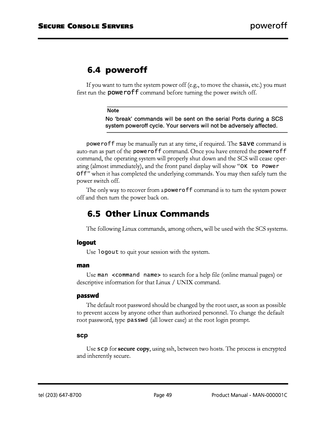 Logical Solutions SCS-R manual poweroff, Other Linux Commands, logout, passwd 