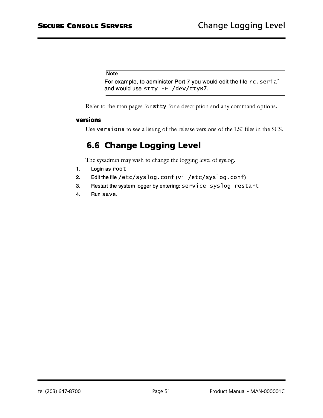 Logical Solutions SCS-R manual Change Logging Level, versions 