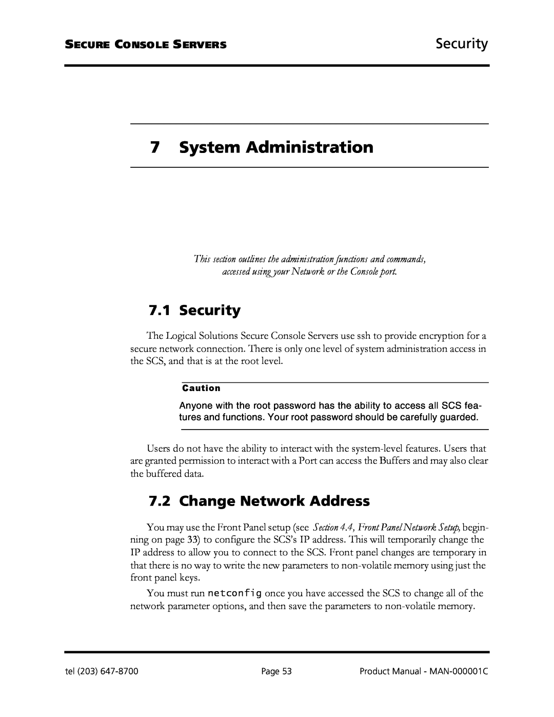 Logical Solutions SCS-R manual System Administration, Security, Change Network Address 