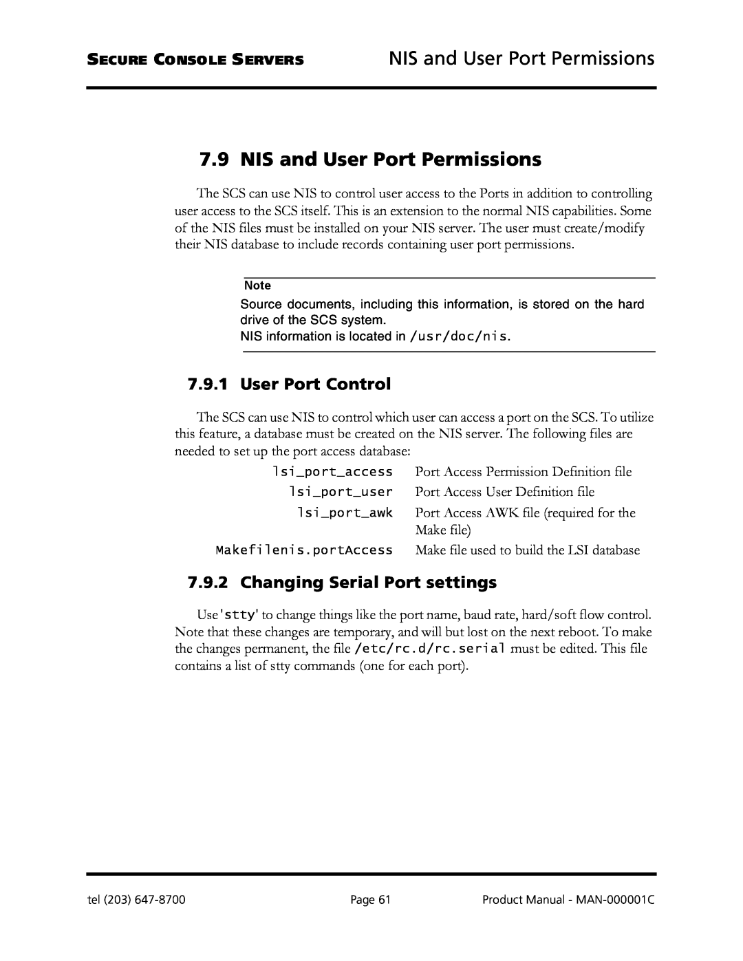 Logical Solutions SCS-R manual NIS and User Port Permissions, User Port Control, Changing Serial Port settings 