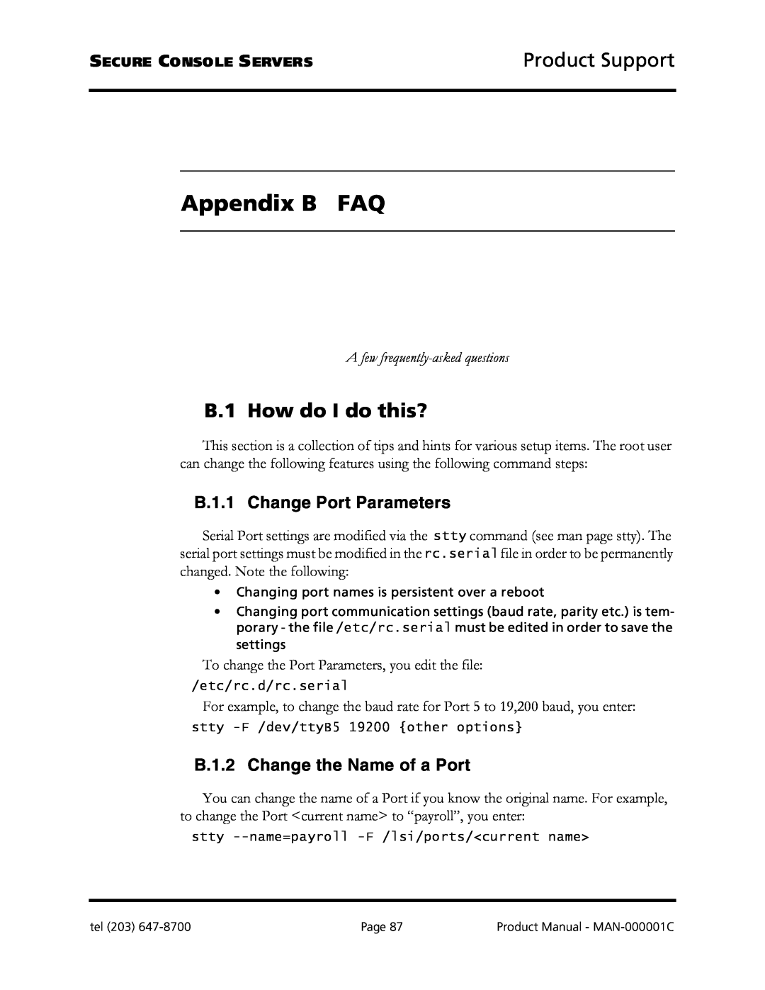 Logical Solutions SCS Appendix B FAQ, B.1 How do I do this?, B.1.1 Change Port Parameters, B.1.2 Change the Name of a Port 