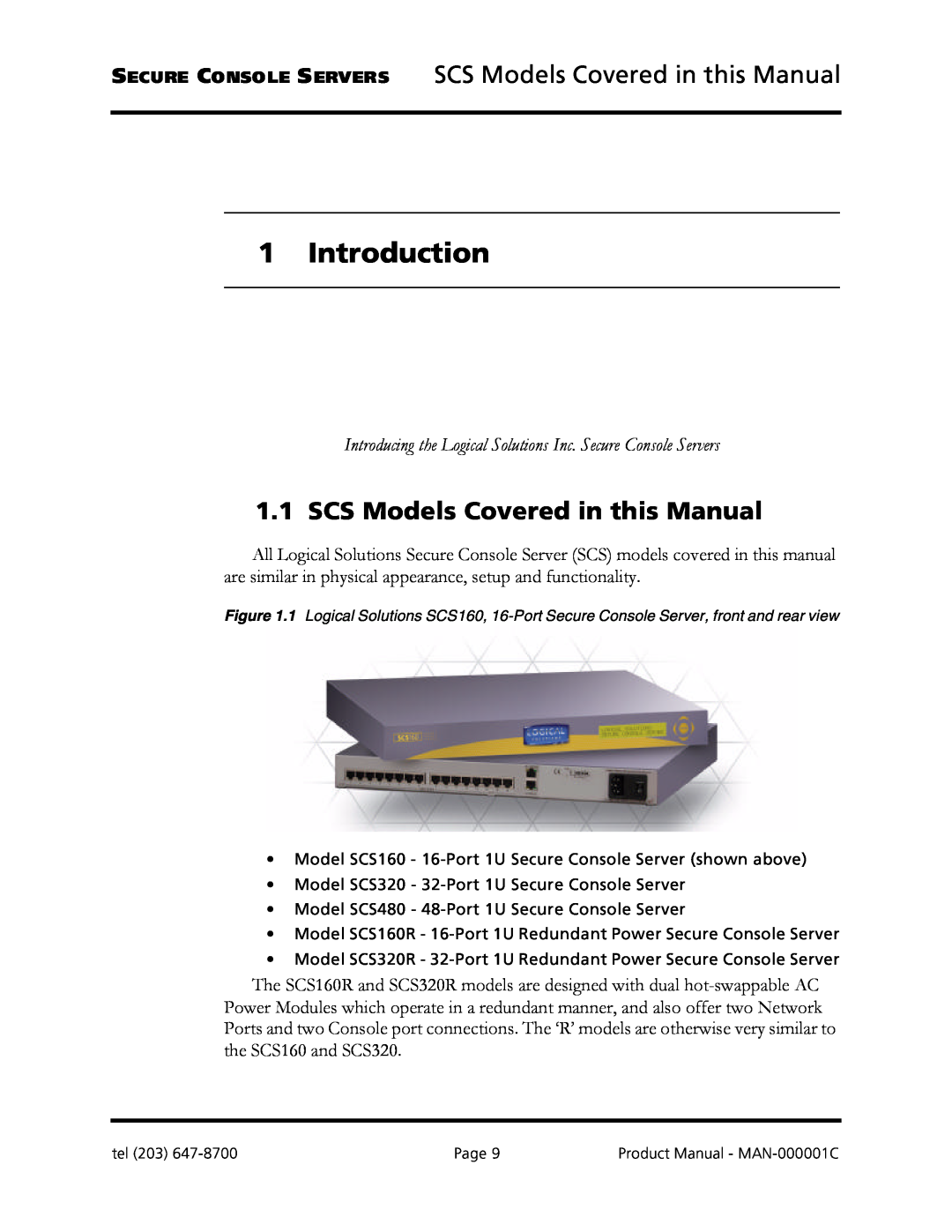 Logical Solutions SCS-R manual Introduction, SECURE CONSOLE SERVERS SCS Models Covered in this Manual 
