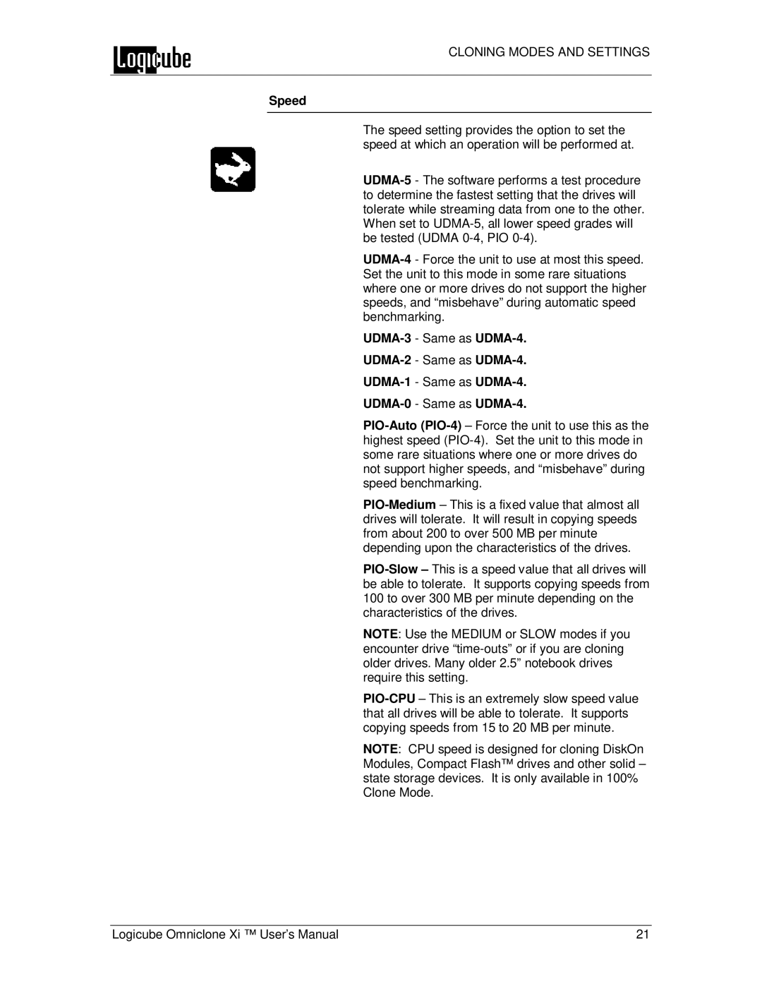 Logicube Omniclone Xi user manual Speed 