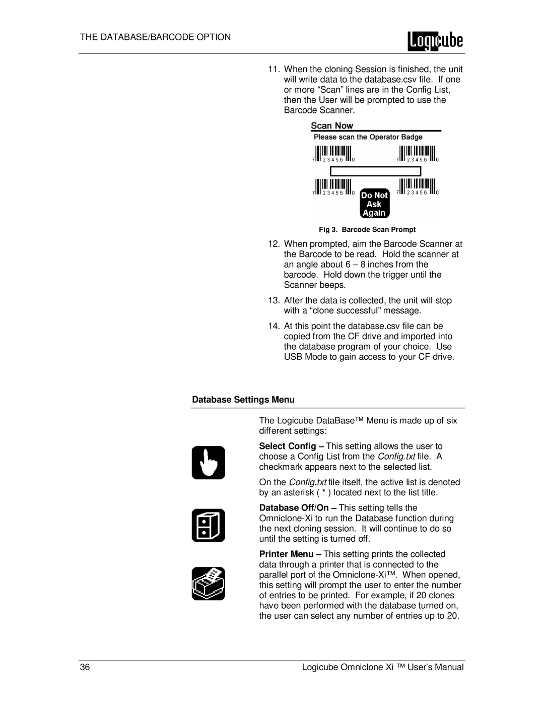 Logicube Omniclone Xi user manual Database Settings Menu 