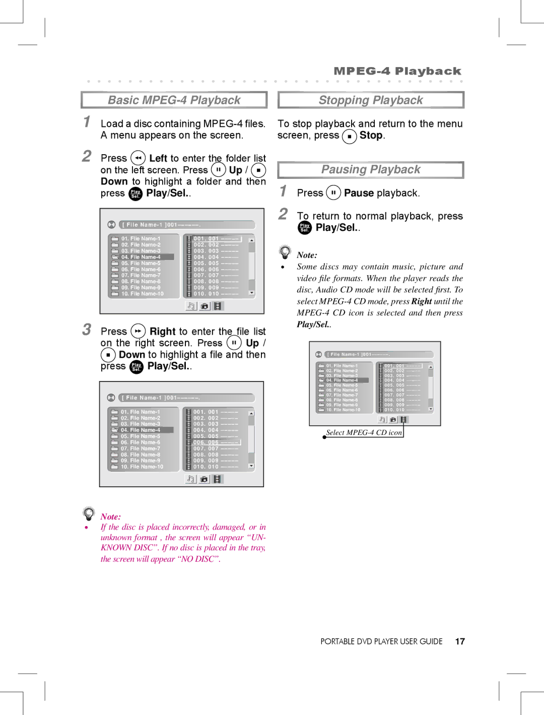 Logik LPD850 manual Basic MPEG-4 Playback Stopping Playback, To stop playback and return to the menu screen, press Stop 