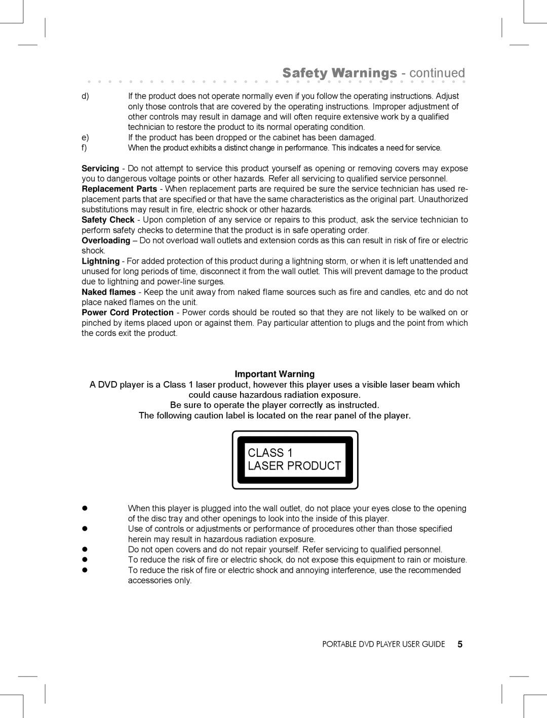 Logik LPD850 manual Class Laser Product 