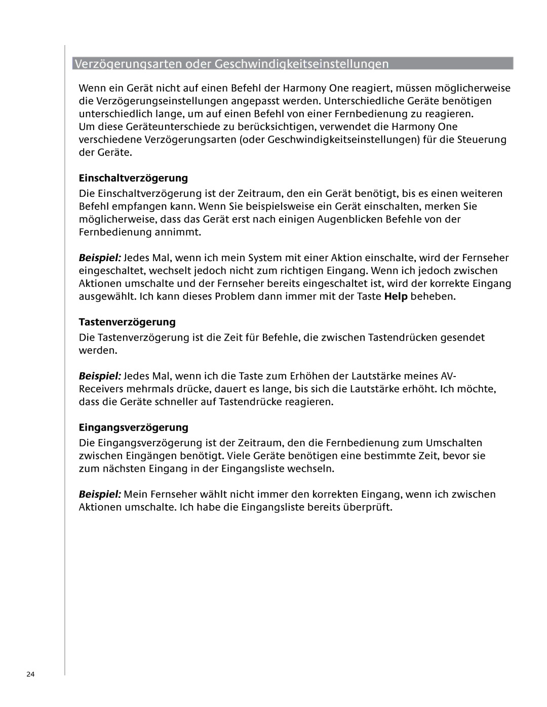 Logitech 1 user manual Verzögerungsarten oder Geschwindigkeitseinstellungen, Einschaltverzögerung, Tastenverzögerung 