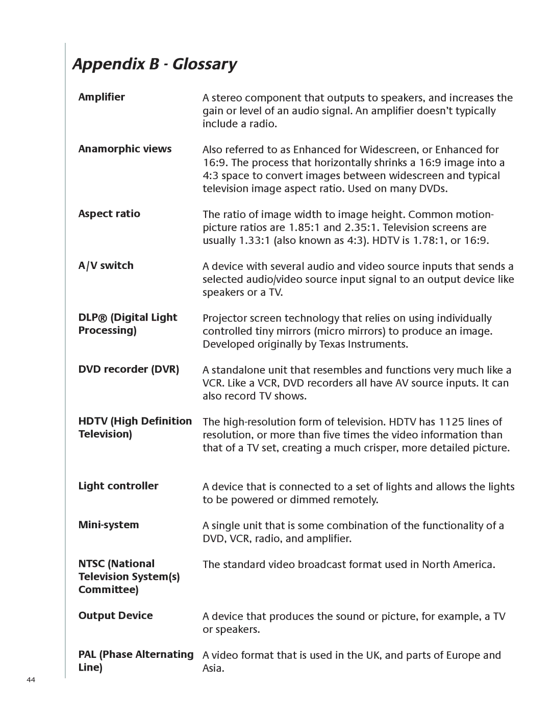 Logitech 1100 user manual Appendix B Glossary 