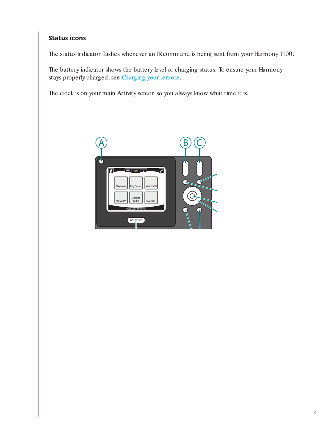 Logitech 1100 user manual Ab C, Status icons 