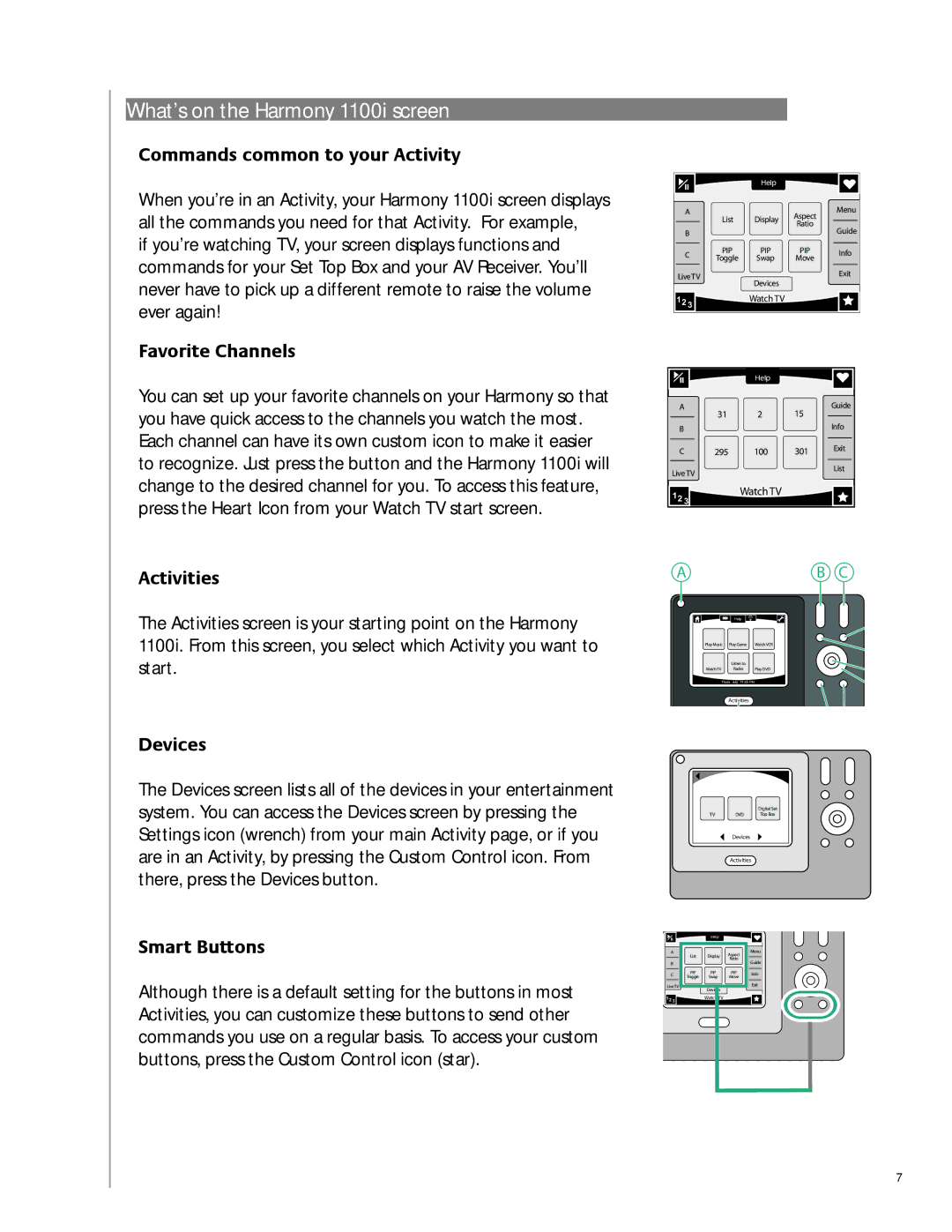 Logitech user manual What’s on the Harmony 1100i screen 