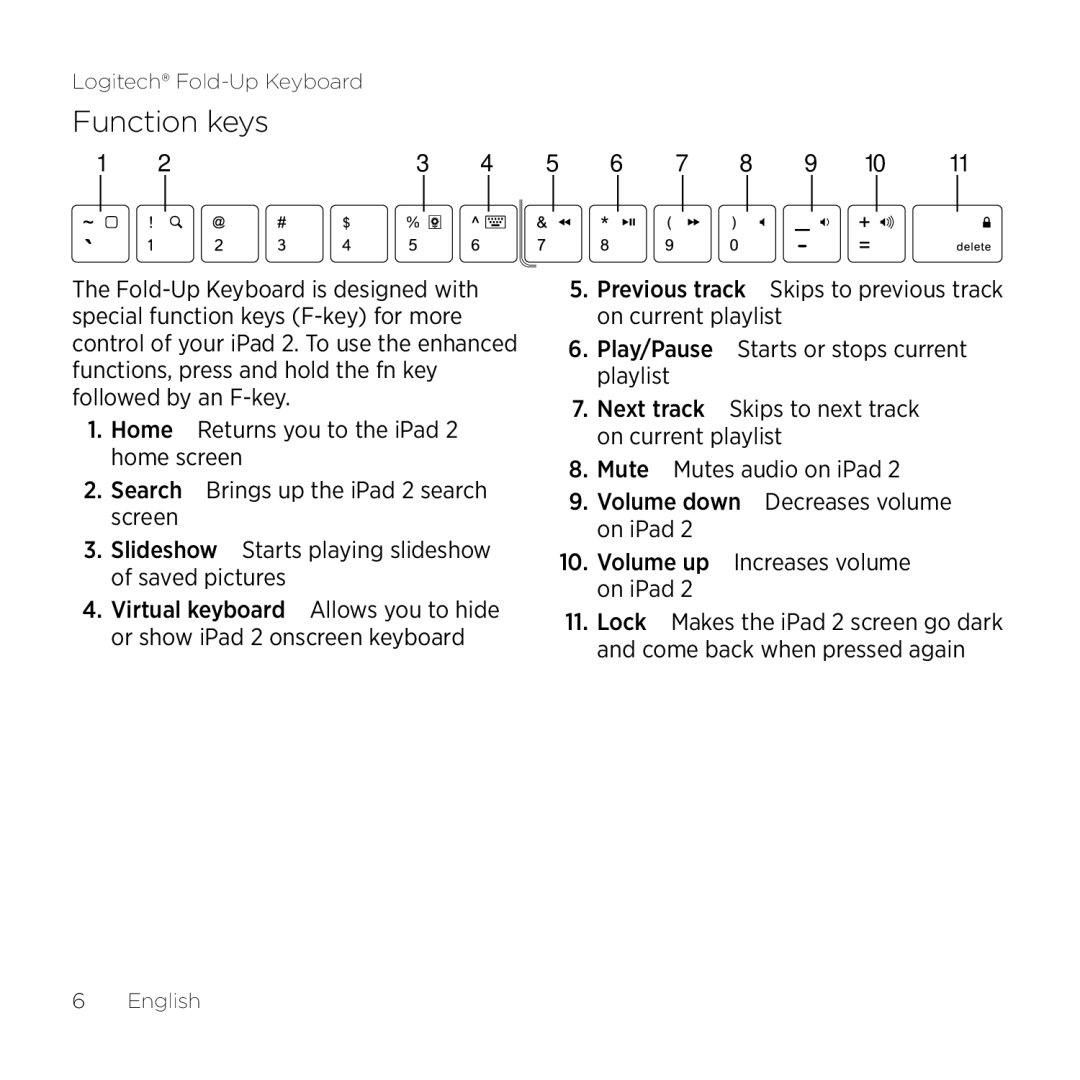 Logitech 2 manual Function keys 