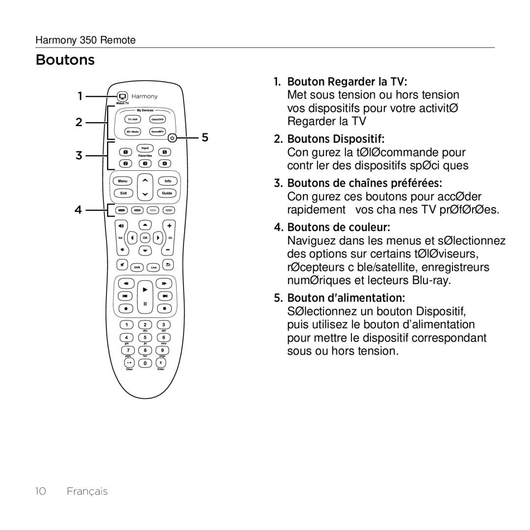 Logitech 350 setup guide Boutons de couleur 