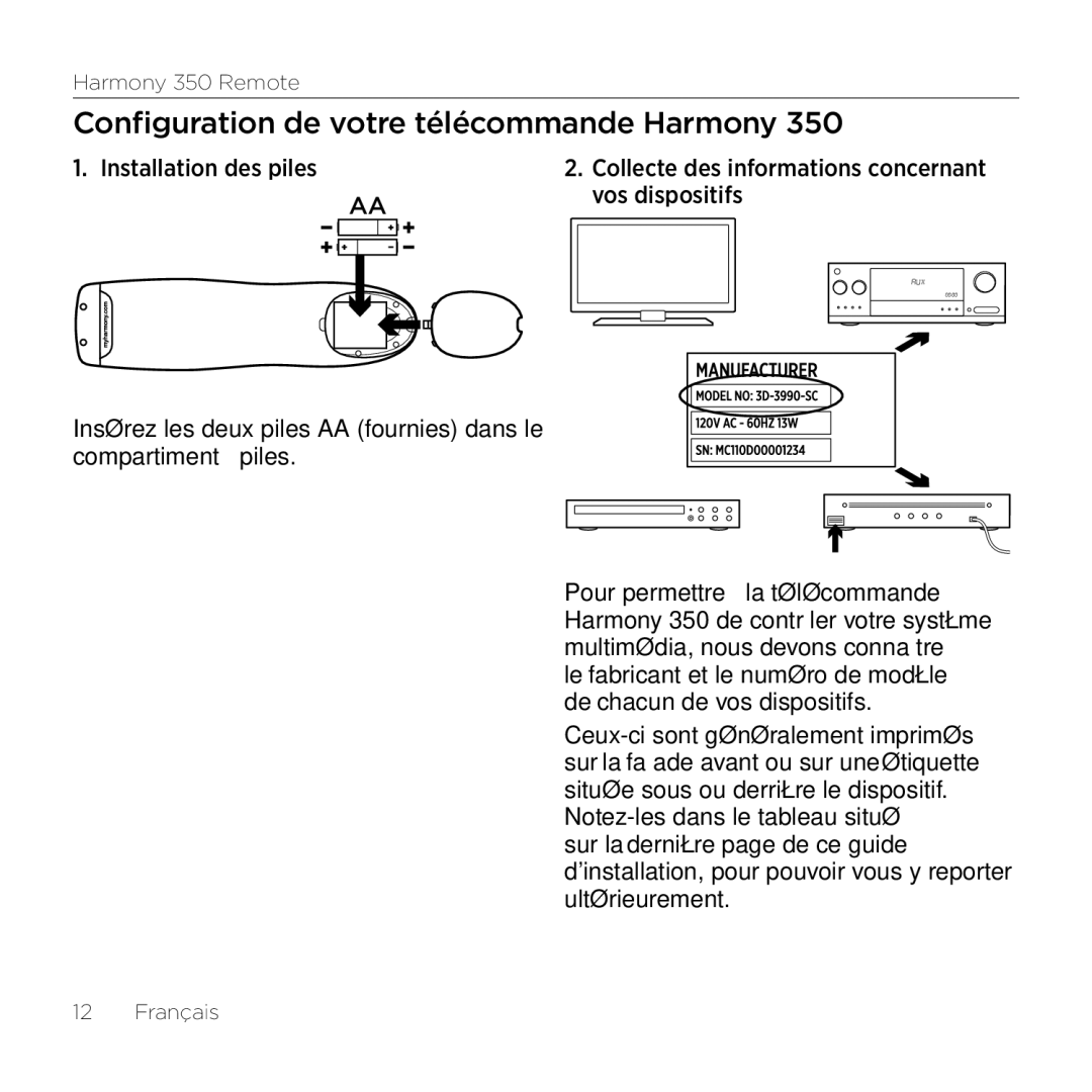 Logitech 350 setup guide Configuration de votre télécommande Harmony 