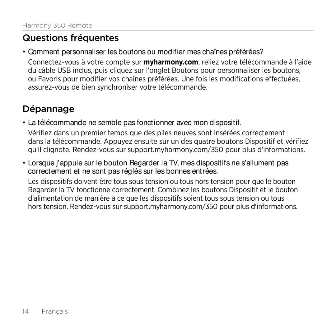 Logitech 350 setup guide Questions fréquentes, Dépannage 