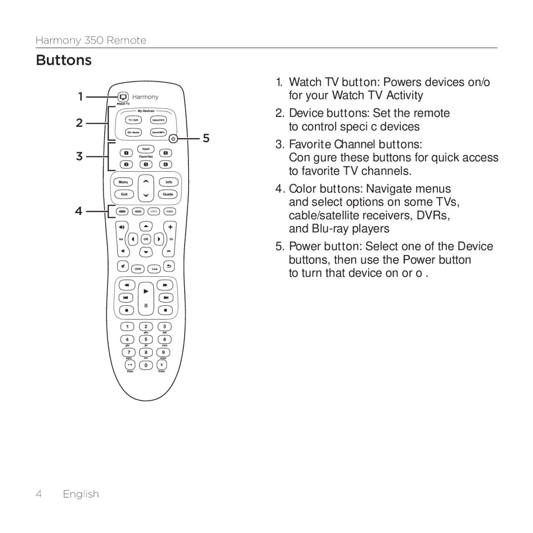 Logitech 350 setup guide Buttons 