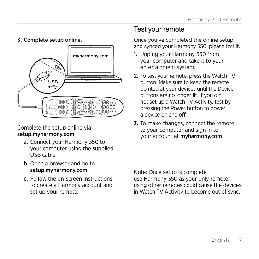 Logitech 350 setup guide Test your remote, Complete setup online 