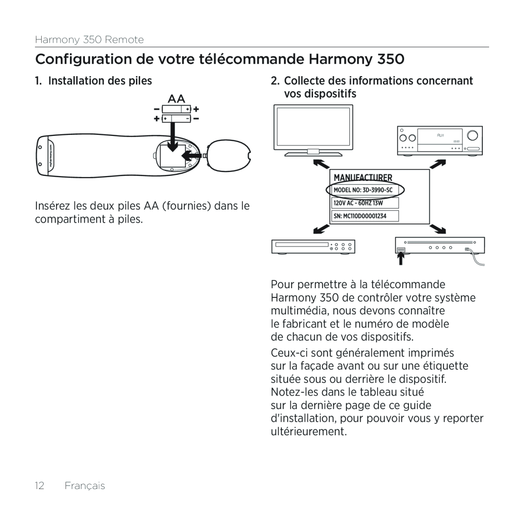 Logitech 350 setup guide Configuration de votre télécommande Harmony 