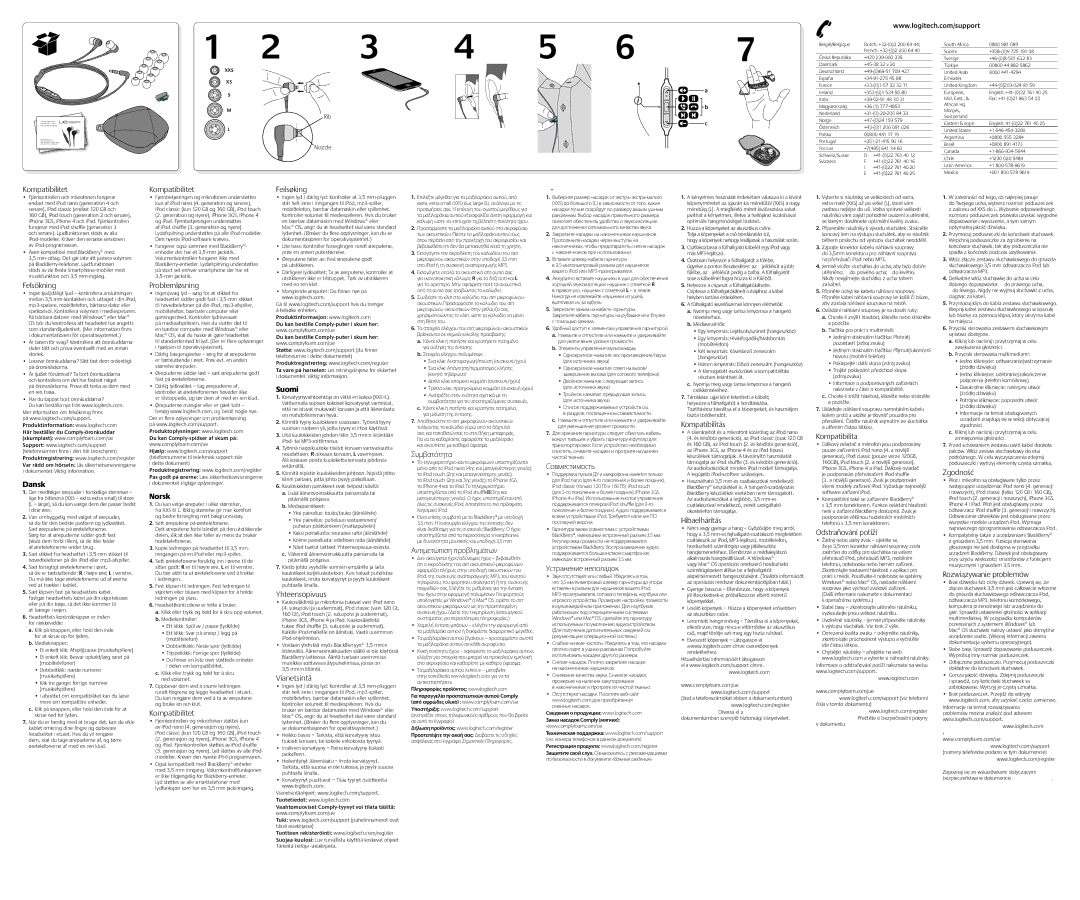 Logitech 350vi manual Dansk, Norsk, Suomi, Ελληνικά, По-русски, Magyar, Česká verze, Po polsku 