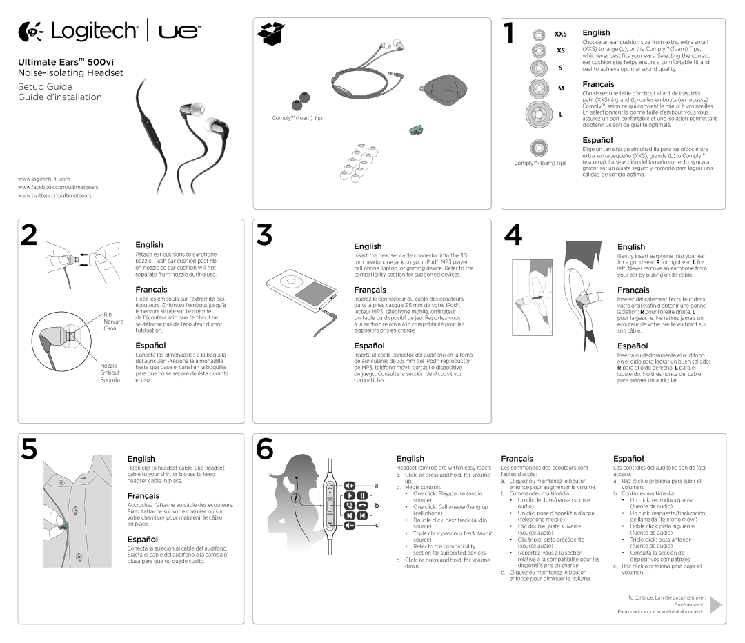 Logitech 500vi setup guide English, Français, Español 