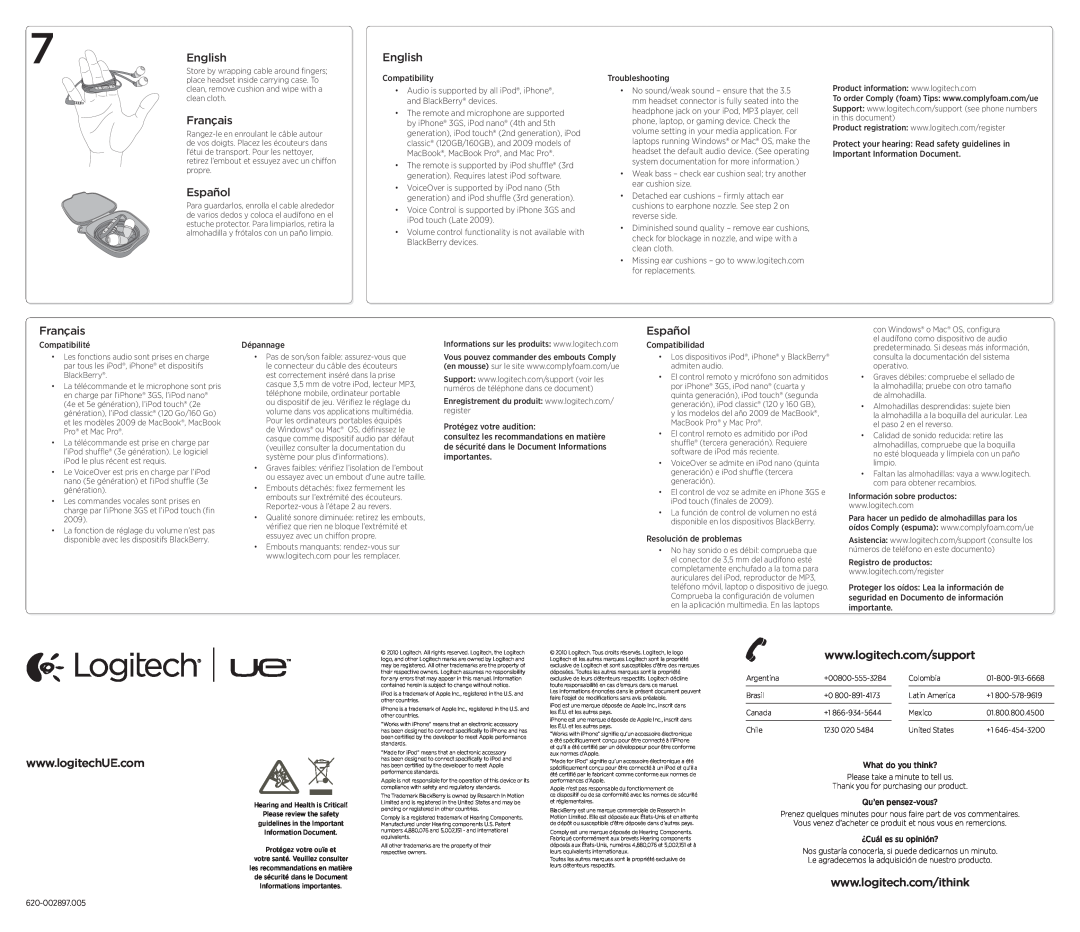 Logitech 500vi setup guide English, Français, Español 