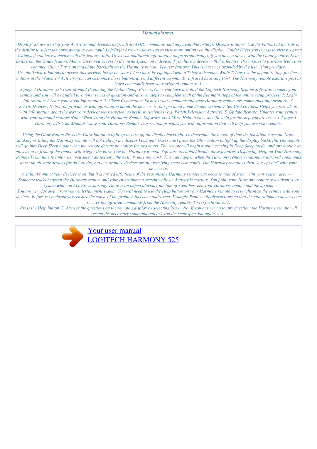 Logitech 525 user manual Manual abstract 