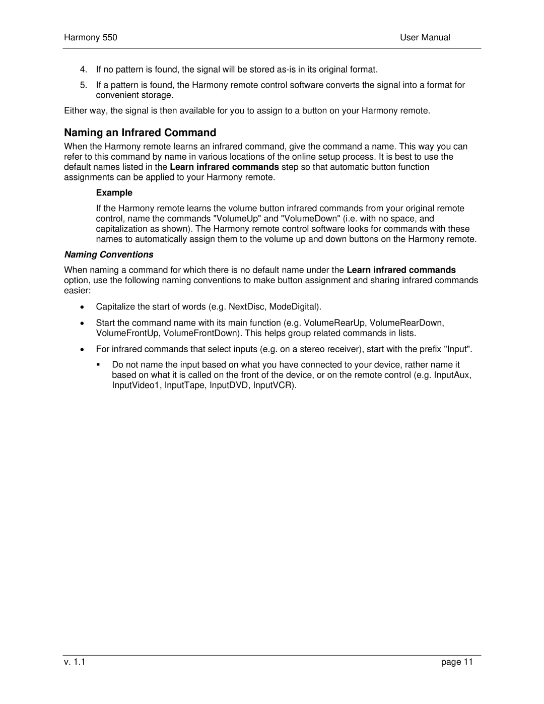 Logitech 550 user manual Naming an Infrared Command, Naming Conventions 