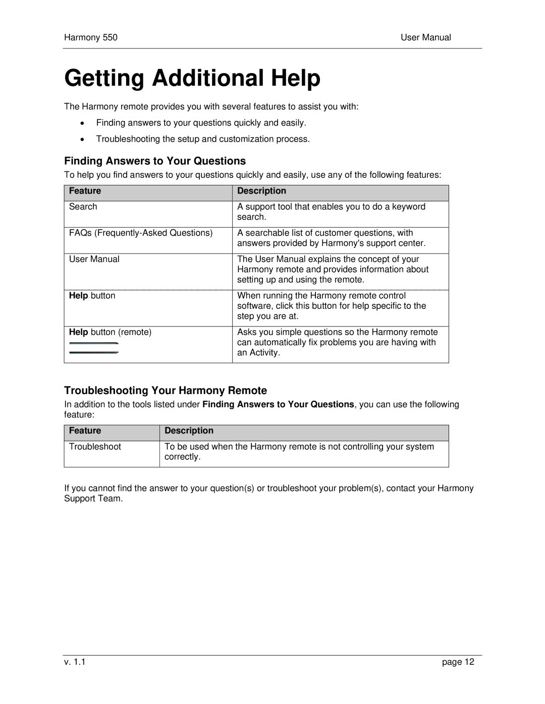 Logitech 550 user manual Getting Additional Help, Finding Answers to Your Questions, Troubleshooting Your Harmony Remote 