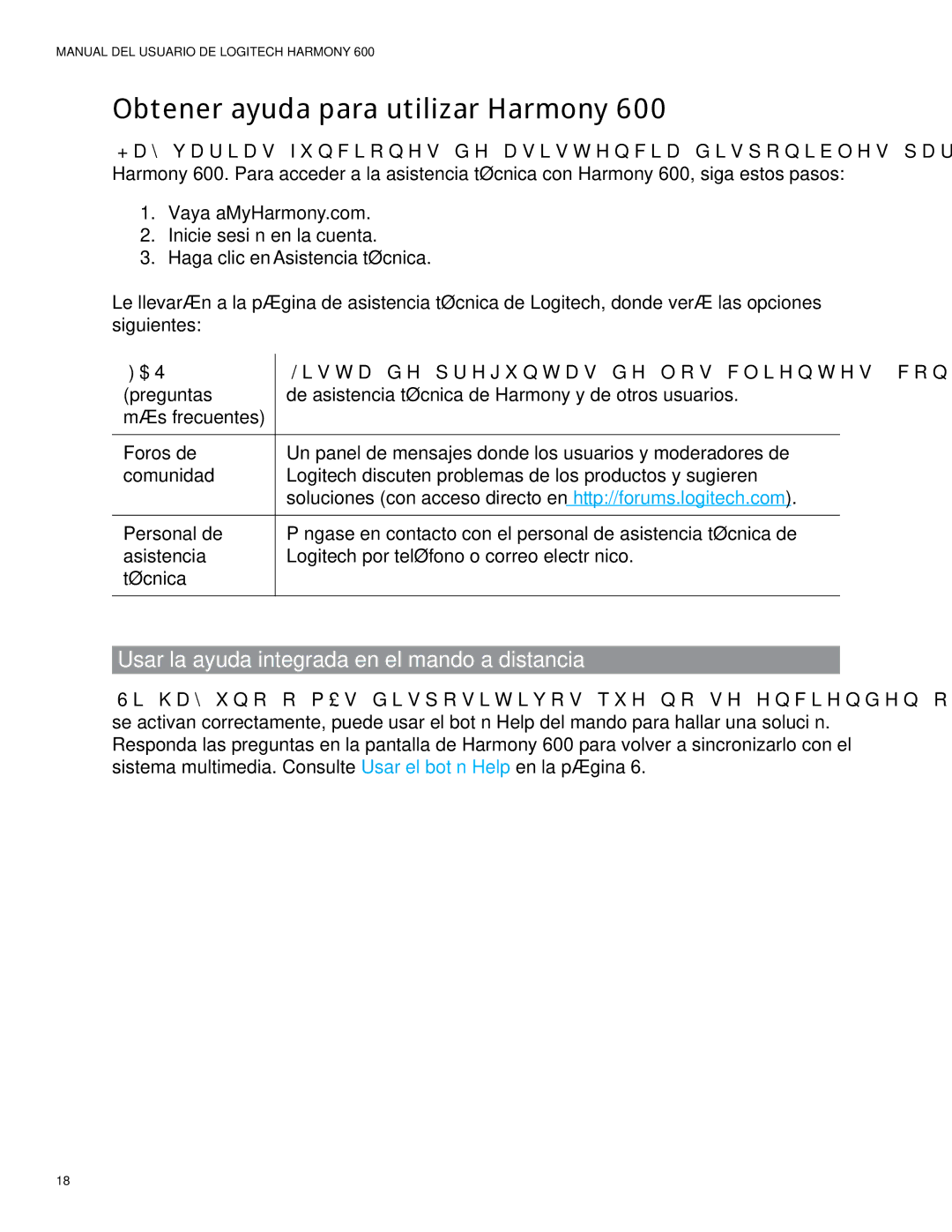 Logitech 600 Obtener ayuda para utilizar Harmony, Usar la ayuda integrada en el mando a distancia, Vaya a MyHarmony.com 